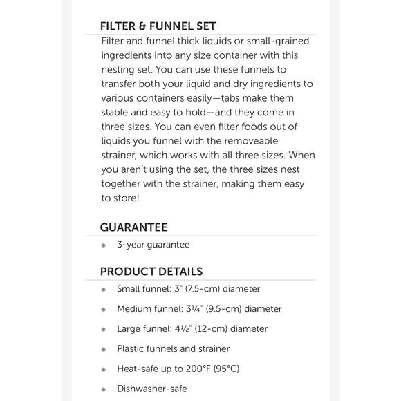 Pampered Chef Bundle Funnel/Strainer Set 5n1 Opener Kitchen Tools - Picture 4 of 9